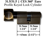 31.5/31.5 CES 360 Euro Keyed Cylinder, H-knob, Antique Brass - 413131720