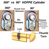 35.5 / 35.5 Active Keyed HOPPE Non-Logo 90 Profile Cylinder Lock - Brass, Choose Finish