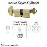35/35 Active Keyed 360° Euro Profile Cylinder, 70mm 2-3/4" - Polished Brass