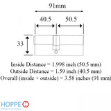 50.5 / 40.5 HOPPE 90° Non-Logo Keyed Profile Cylinder Lock