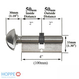 Hoppe Euro Profile Full Cylinder with 90° Turn, Key with C-Knob