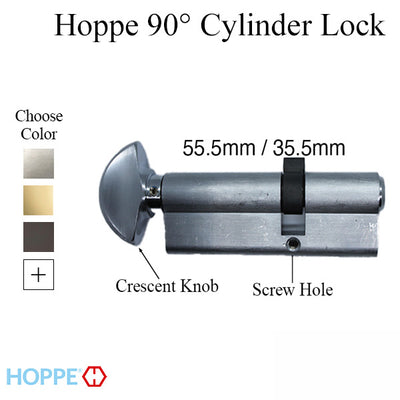 55.5/35.5 Hoppe Non Logo 90° Active Keyed Euro Profile Cylinder, Crescent Knob - 415535010