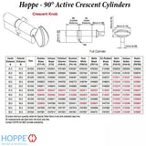 55.5/35.5 Hoppe Non Logo 90° Active Keyed Euro Profile Cylinder, Crescent Knob