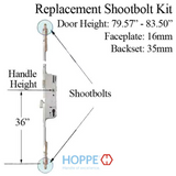 HOPPE 3-POINT MULTIPOINT LOCK, DOOR HEIGHTS 79.57 - 83.50", 1-3/8" BACKSET, SHOOTBOLT VERSION