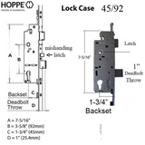 HOPPE 3-POINT MULTIPOINT LOCK, DOOR HEIGHTS 88.43"- 92.36", 1-3/4" BACKSET, SHOOTBOLT VERSION
