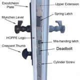 HOPPE 3-POINT MULTIPOINT LOCK, DOOR HEIGHTS 88.43"- 92.36", 1-3/4" BACKSET, SHOOTBOLT VERSION