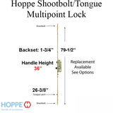 16 mm Manual Tongue-Shootbolt 45/92 Gear, Bottom Tongue @ 26.42"