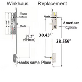 20mm Custom 20/60/92 Replacement kit for Winkhaus 3-hook, 2-3/8" Backset