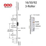 16mm AGB Unitop Multipoint Lock 50/92 with 3 Roller Cams Stainless Steel