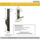 Emtek 452613 Rectangular Full Length Entrance Handleset - Sandcast Bronze Tubular - Double Cylinder