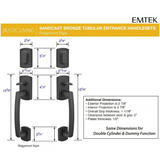 Emtek 453727 Ridgemont Grip by Grip Entrance Handleset - Sandcast Bronze Tubular - Single Cylinder