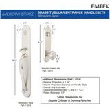 Emtek 4324 Wilmington Double Cylinder Entrance Handleset - Brass Tubular