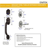 Emtek 461222 Sectional with San Carlos Grip Entrance Handleset - Wrought Steel Tubular - Single Cylinder