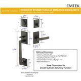 Emtek 452421 Rustic Modern Rectangular Sectional Entrance Handleset - Sandcast Bronze Tubular - Double Cylinder