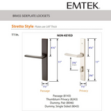 Emtek 8043 STRETTO Narrow Trim Lockset, 1-1/2" x 11" Modern Rectangular Non-Keyed, Brass Tubular, Dummy Single Sided