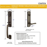 Emtek 451822 Logan Entrance Handleset - Sandcast Bronze Tubular - Single Cylinder