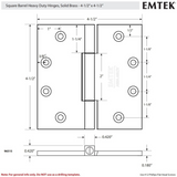 Emtek 96515 4.5 x 4.5 Square Knuckle Door Hinge - Pair