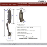 Emtek 471112 Tuscany Monolithic Entrance Handleset - Lost Wax Cast Bronze Tubular - Single Cylinder