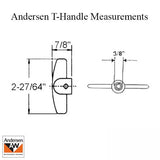 Andersen Replacement T-Handle 3/8 spline Casement / Awning windows - Choose Color