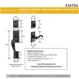 Emtek 452411 Rectangular Sectional Entrance Handleset - Sandcast Bronze Tubular - Double Cylinder