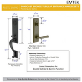 Emtek 451512 Rectangular Monolithic Entrance Handleset - Sandcast Bronze Tubular - Single Cylinder