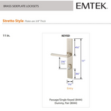 Emtek 8044 STRETTO Narrow Trim Lockset, 1-1/2" x 11" Modern Rectangular Keyed, Brass Tubular, Dummy (Pair)