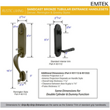 Emtek 451112 Remington Entrance Handleset - Sandcast Bronze Tubular - Single Cylinder