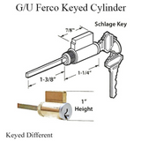 CYLINDER FOR 1-3/4 OR 2-1/4 DOOR, SCHLAGE - KEYED DIFFERENT - BRASS FACE