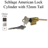 AMERICAN LOCK CYLINDER WITH 52MM TAIL AND SCHLAGE KEYWAY FOR G-U GRIPSETS - CHOOSE COLOR