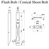 FLUSH BOLT WITH CONICAL SHOOT BOLT