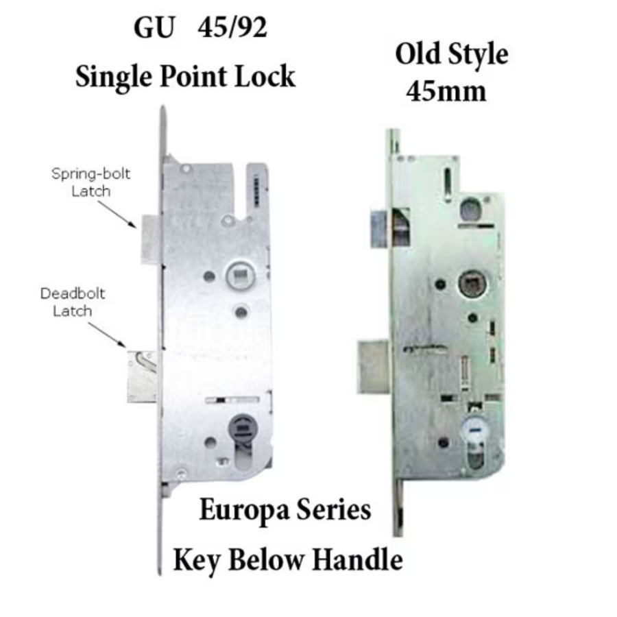 Key Below Handle G-U MONOLOCK 45/92 SINGLE DOOR LOCK, KEY BELOW LEVER - STAINLESS STEEL
