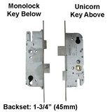 G-U MONOLOCK 45/92 SINGLE DOOR LOCK, KEY BELOW LEVER - STAINLESS STEEL
