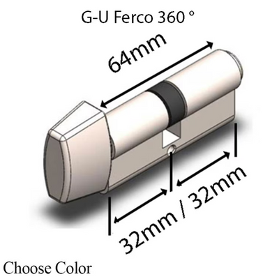 64mm Euro / Profile Cylinder 32/32 with Rectangular Thumbturn