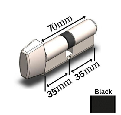 70MM EURO / PROFILE CYLINDER 35/35 WITH RECTANGULAR THUMBTURN - Black