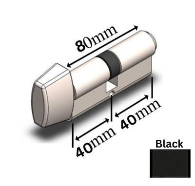 80MM EURO / PROFILE CYLINDER 40/40 WITH RECTANGULAR THUMBTURN - Black
