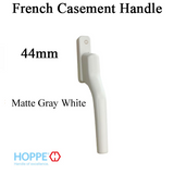 HOPPE FRENCH CASEMENT HANDLE - 44MM SHAFT, MATE GRAY WHITE FINISH