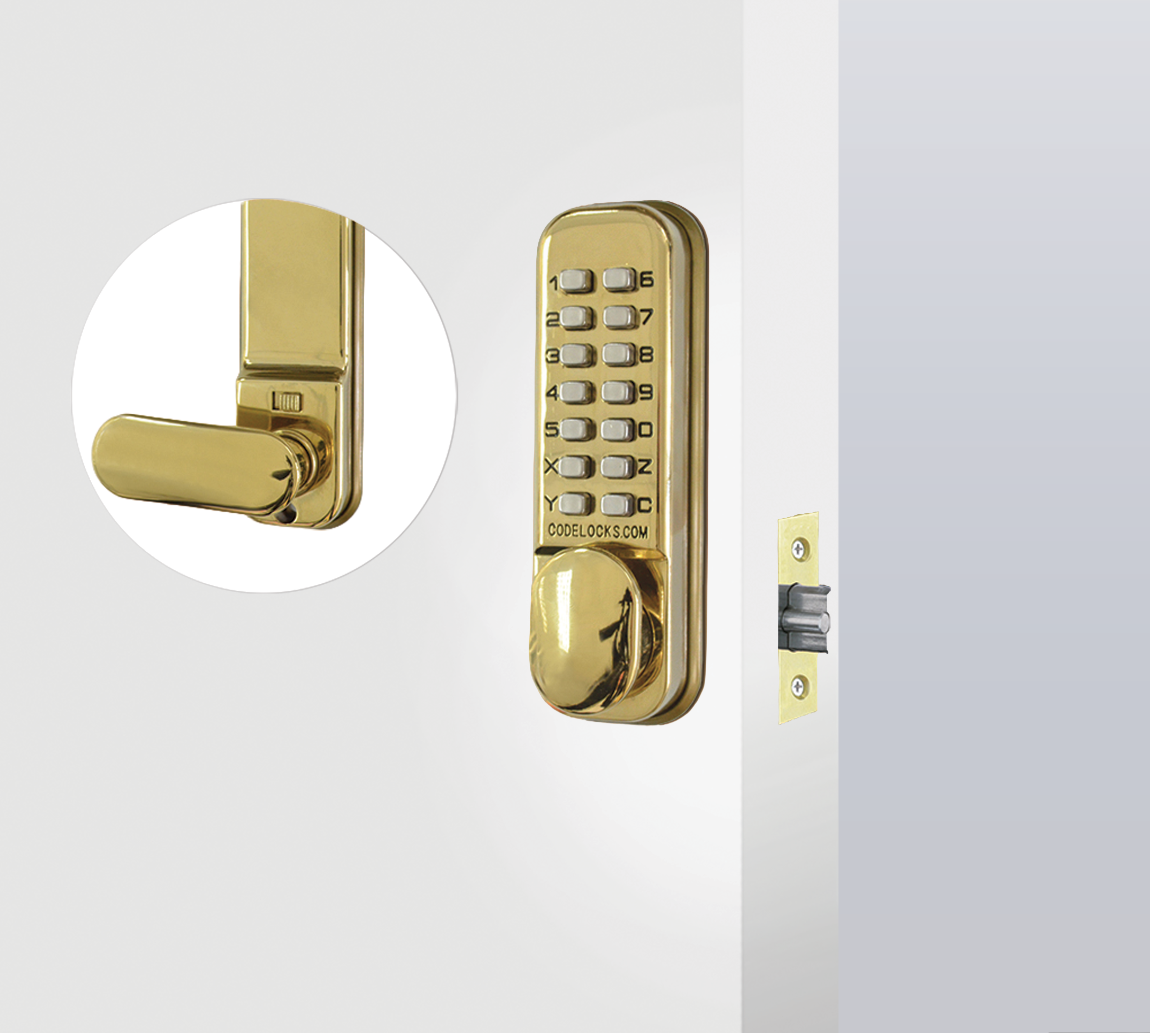 Code Lock Cl155 CodeLocks CL155 MECHANICAL Mortice Latch Hold open Polished Brass