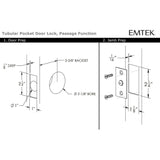 Emtek 2135 Square Pocket Door Tubular Lock (2-1/2" x 2-1/2") - Privacy