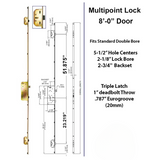 MP Lock, Sentry RS Triple Latch 8-0 Door 5-1/2 PZ x 2-3/4" BS