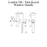 Lockable Turn &amp; Tilt Window Handle, Cast Aluminum, Silver, London