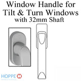London Non-Locking Handle for Tilt &amp; Turn Windows - Made of Aluminum - Titan, Shaft 32 mm