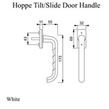 HANDLE FOR TILT/SLIDE DOOR, WHITE, 12MM LUGS, WITH STOP POSITIONS, WHITE 7MM / PROJECTING 38 MM
