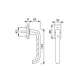 HANDLE FOR TILT/SLIDE DOOR, WHITE, 12MM LUGS, WITH STOP POSITIONS, WHITE 7MM / PROJECTING 38 MM