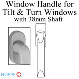 London Non-Locking Handle for Tilt &amp; Turn Windows - Made of Aluminum - Titan, Shaft 38 mm