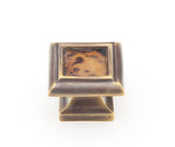 Schaub Tiger Penshell - Square Knob with Tiger Penshell Inlay and Dark Antique Bronze - 1-1/4" dia