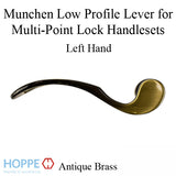 Munchen Low-Profile Lever Handle for Left Handed Multipoint Lock Handlesets - Antique Brass