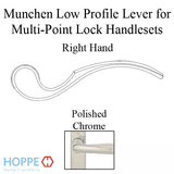 Munchen Low-Profile Lever Handle for Right Handed Multipoint Lock Handlesets - Polished Chrome