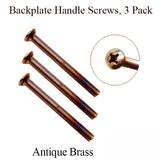 M5 x 65mm Handle Screws, 3 pack - 2-1/4 inch thick door - Antique Brass