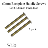 60MM HOPPE HANDLE SCREWS, 3 PACK - FOR 2 3/8 INCH DOORS - WHITE