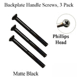 M5 x 60mm Handle Screws, 3 pack - 2-1/8 inch thick door - Matte Black